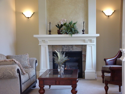 Craftsman Living Room by Surrey Fireplaces Hazelmere Mantel via Houzz