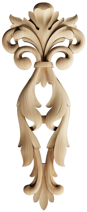 Graceful baroque-style applique with swirling curves and tapered ends