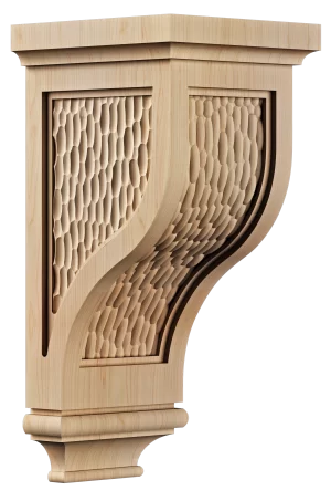 Contemporary wood corbel with flat edge design, WITH texture on top