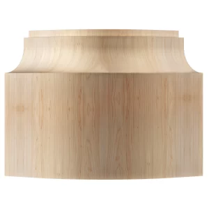 Unfinished solid wood decorative block or base with a stepped, curved top profile.