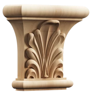 Unfinished solid white oak decorative block with a central carved shell design, flanked by smooth, subtly curved side panels and prominent rounded edges.
