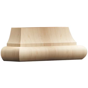 Simple wooden plinth or base for a column or leg, featuring a smooth, curved profile at the bottom and a flat, flared top, showing natural wood grain.