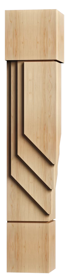 Square fluted wood corner post with deep-set vertical grooves and clean top block