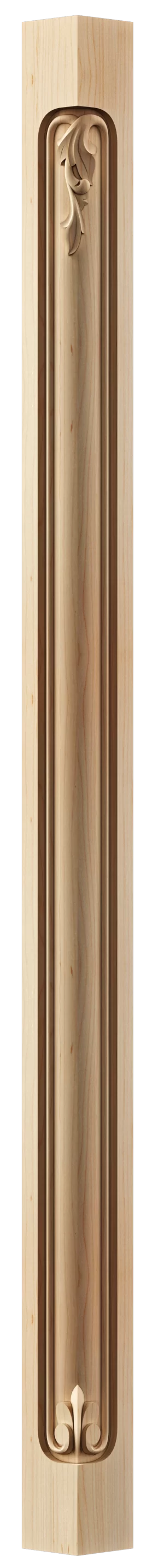 Natural wood post with angular vertical recesses and durable construction