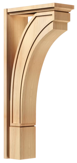 Contemporary solid wood kitchen island support with clean, linear layered arches and a modern profile, perfect for modern and minimalist kitchen styles.