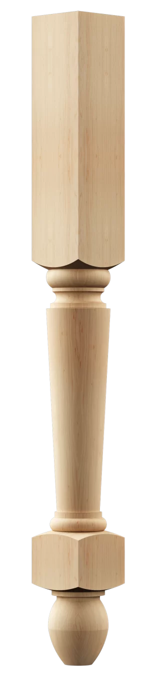 Turned wooden leg with smooth symmetrical curves