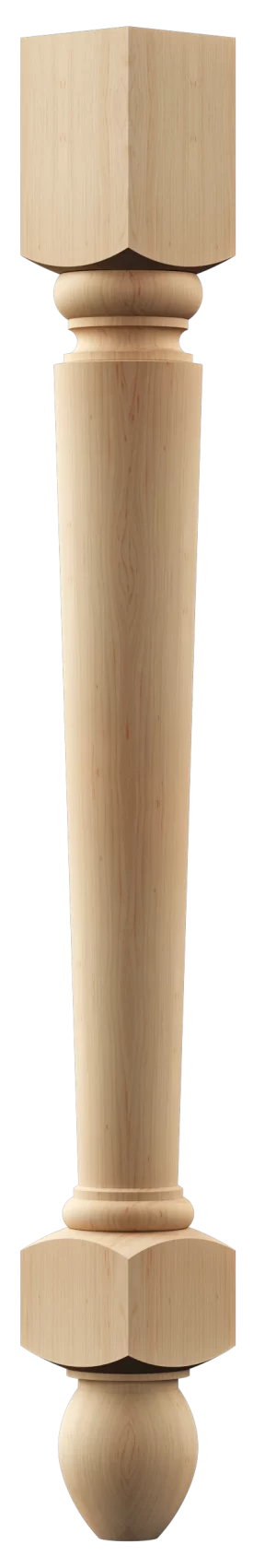 Lathe-turned solid wood furniture leg with elegant curvature
