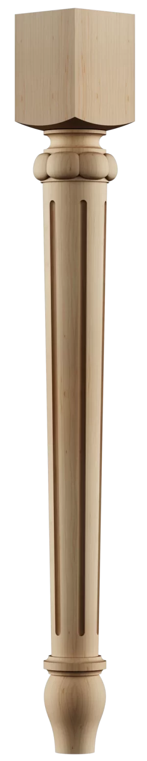 Curved oak leg crafted on turning machine for classic tables