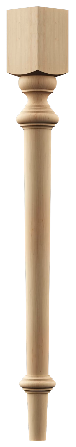 Decorative table leg with flowing curves from turning lathe