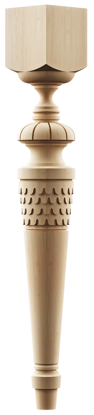 Victorian-style turned leg with bulbous center design with sea wave pattern