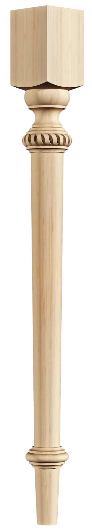 Turned hardwood leg showcasing traditional curved detailing