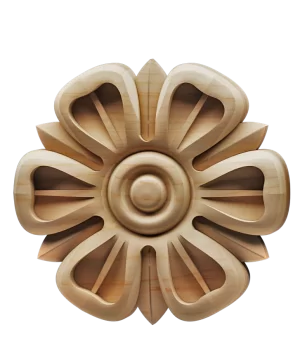 Simple carved wood applique in the shape of a flower