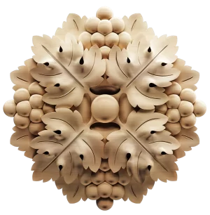 Wood applique featuring grapevine scrolls and carved grape clusters