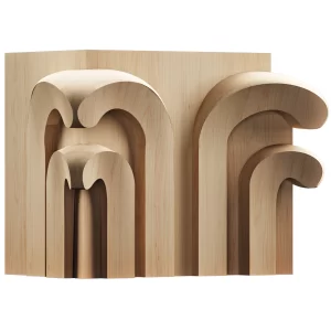 Solid wood decorative element capital featuring multiple deeply carved, rounded vertical arch forms of varied heights.