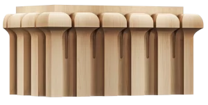 Unfinished solid wood architectural detail, possibly white oak, featuring a series of half-round fluted elements or miniature columns arranged side-by-side, ideal for classical or transitional designs