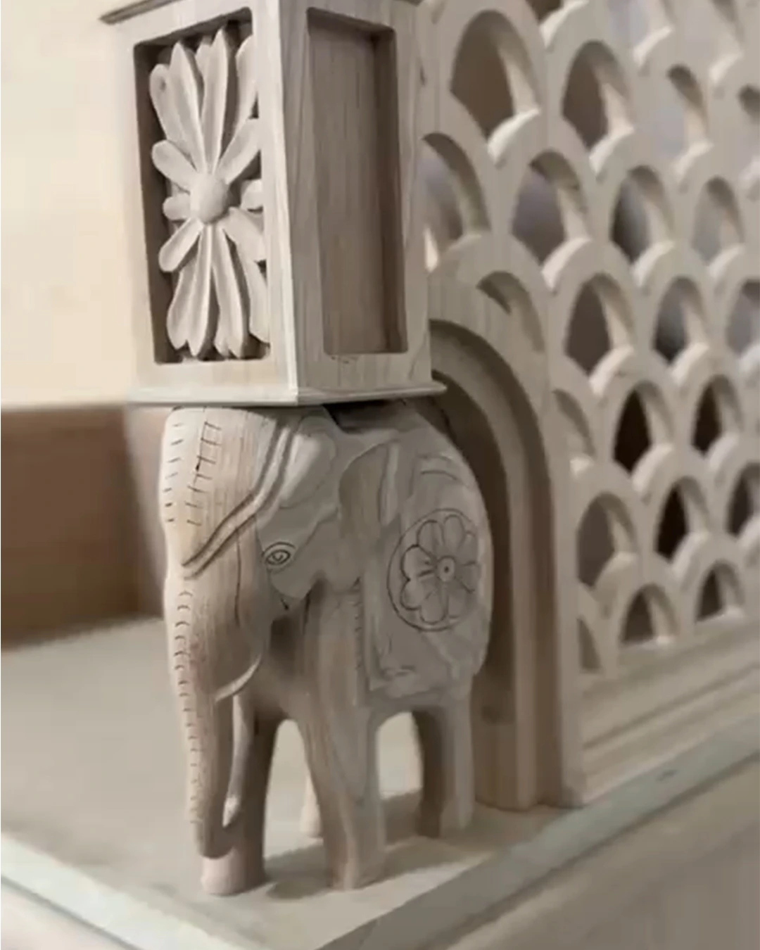 Hand-carved custom wooden Pooja Ghar with intricate Indian-inspired details and fine craftsmanship