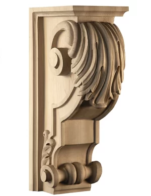 Ornate traditional wooden corbel with acanthus leaf design in Toronto