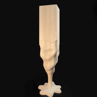 Handcrafted wooden furniture leg with artistic melted effect