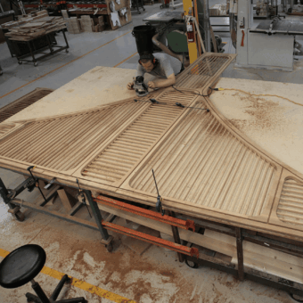 Custom Wood Fabrication of Geometric Bar Screen for Bar Madrina Bar y Tapas