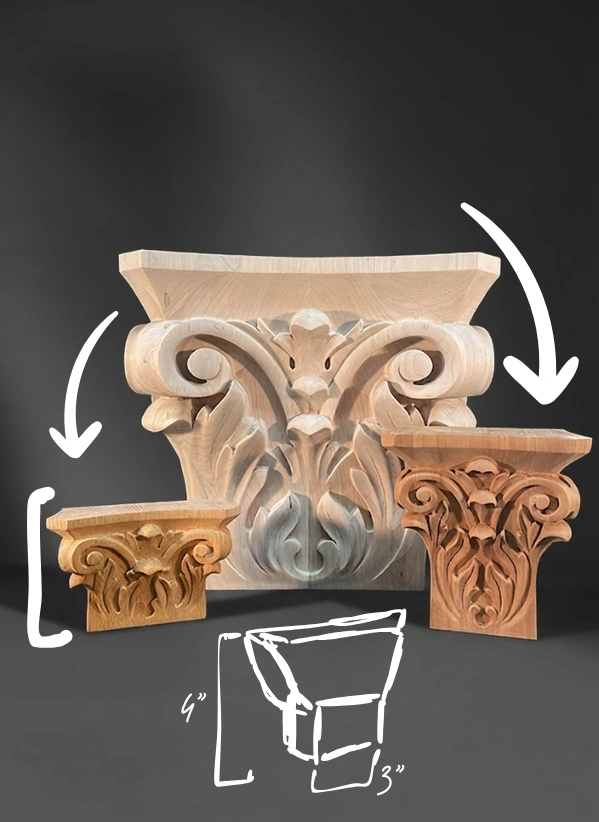 Architectural capitals produced in multiple sizes for custom millwork projects