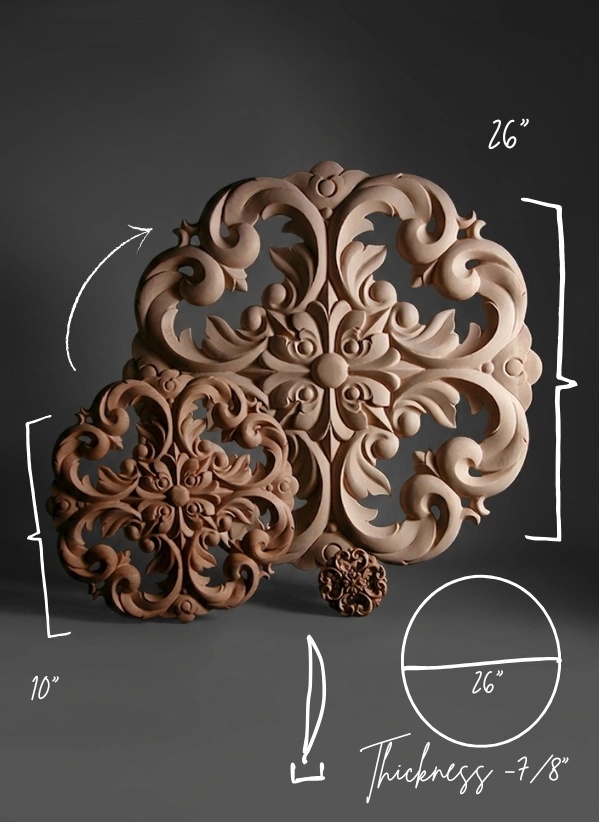 Standard wood applique transformed into custom architectural elements with adjusted proportions