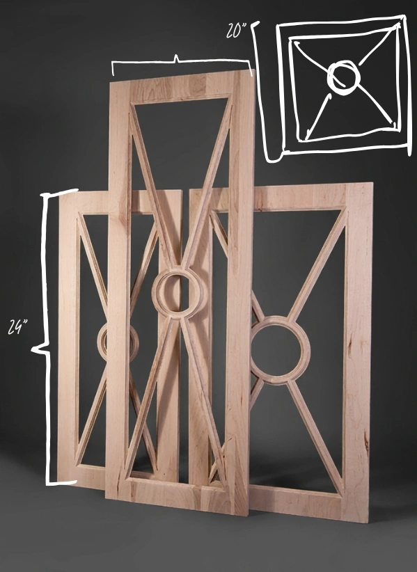 Mullion door inserts customized in different dimensions for cabinetry and millwork