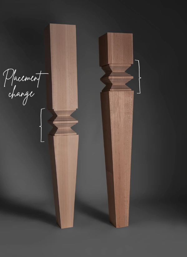 Furniture leg detail refined and repositioned to create tailored architectural elements