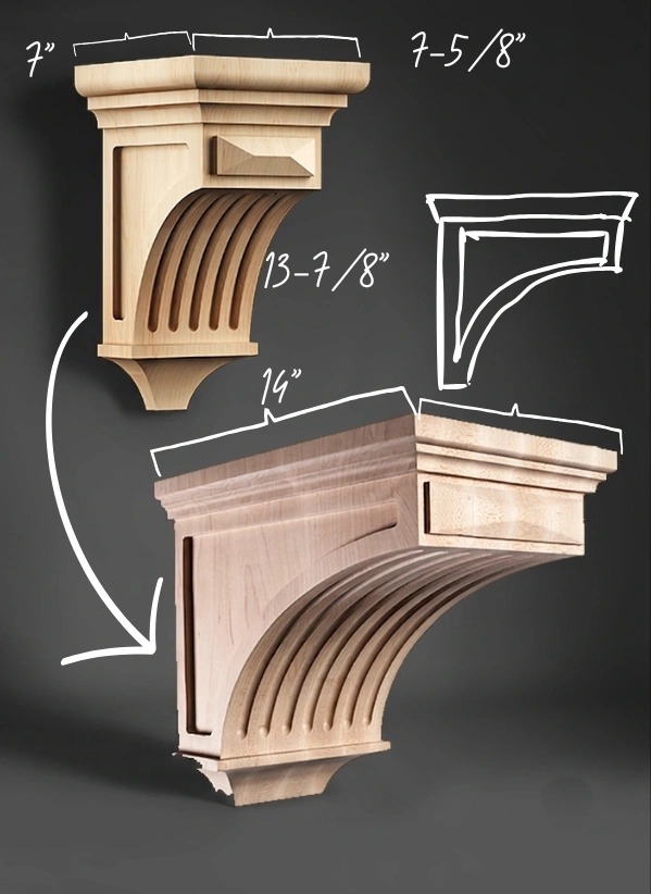 Standard corbel resized to meet custom dimensions for architectural millwork